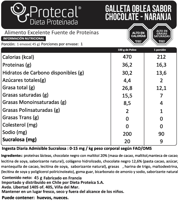 Oblea Sabor Chocolate Naranja  - 7 Unidades