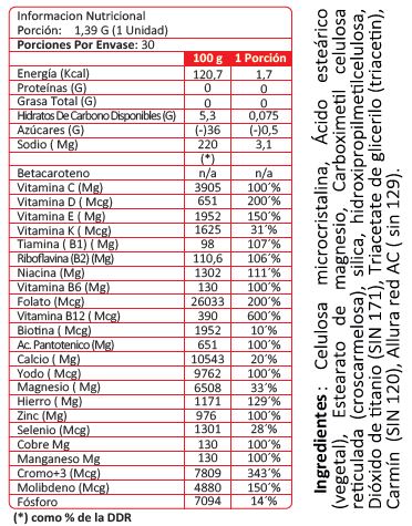 Vitaminas - 30 cápsulas / frasco